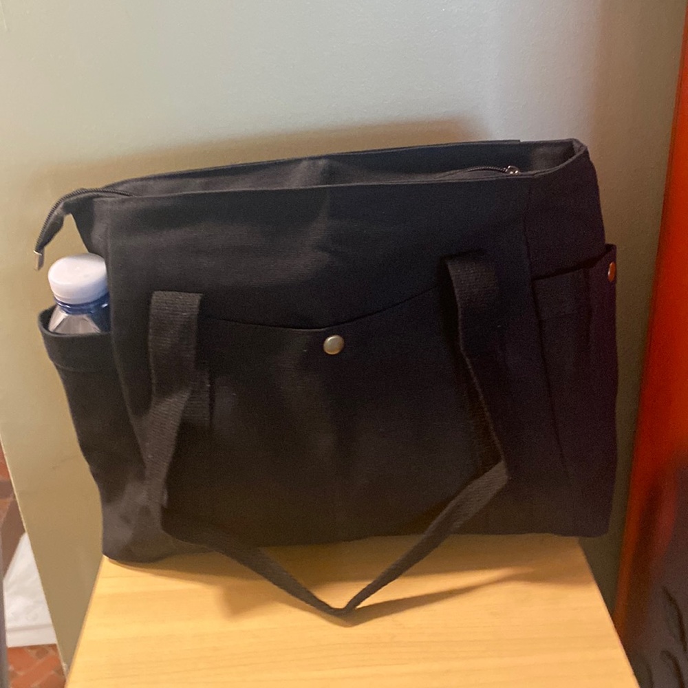 New heavy canvas everyday work tote with outside pockets and side pockets